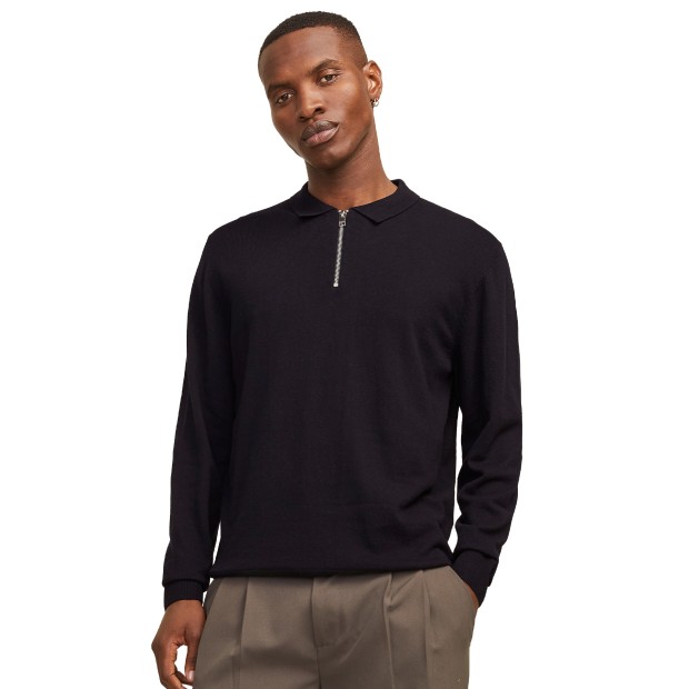 Jack & Jones Polo Jjeemil Knit Half Zip Black
