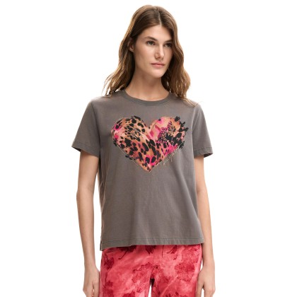 Desigual T-shirt Tiger Cor Neutral Gray