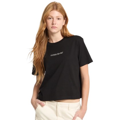 Guess T-shirt Boxy Embro Logo Jet Black