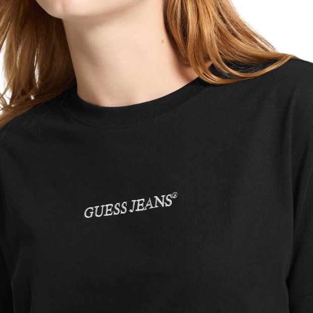 Guess T-shirt Boxy Embro Logo Jet Black