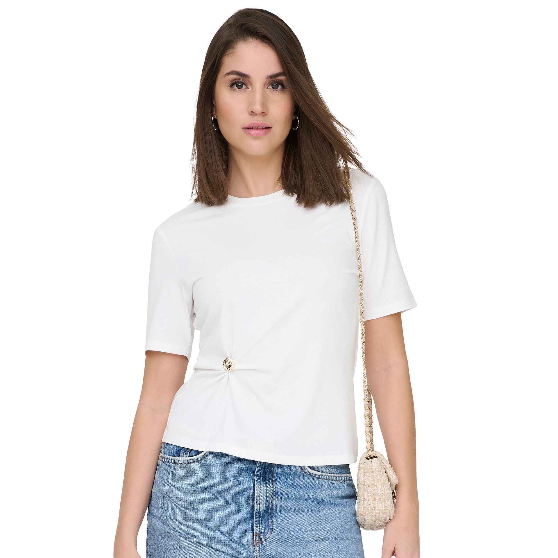 Only T-shirt Elena Detail Cloud Dancer Gold Emblem