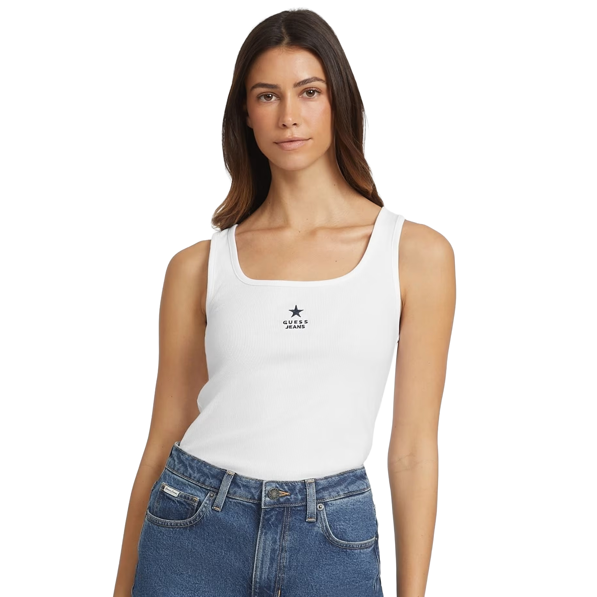 Guess Top Tank Slim Rib Emb Pure White