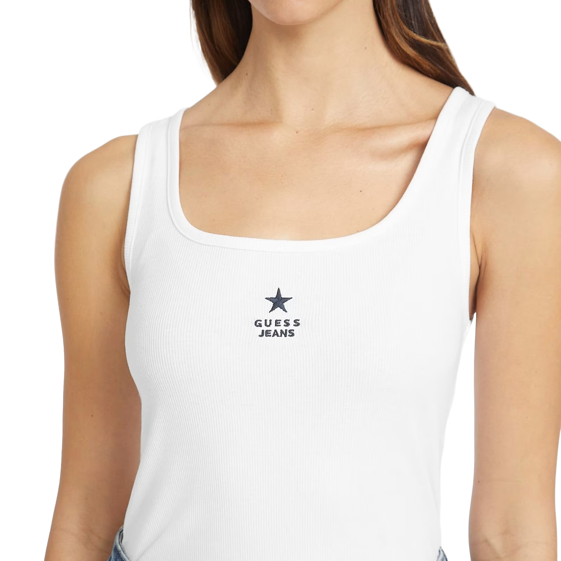 Guess Top Tank Slim Rib Emb Pure White