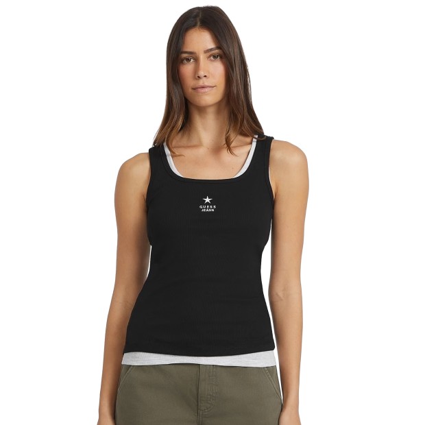 Guess Top Tank Slim Rib Emb Jet Black