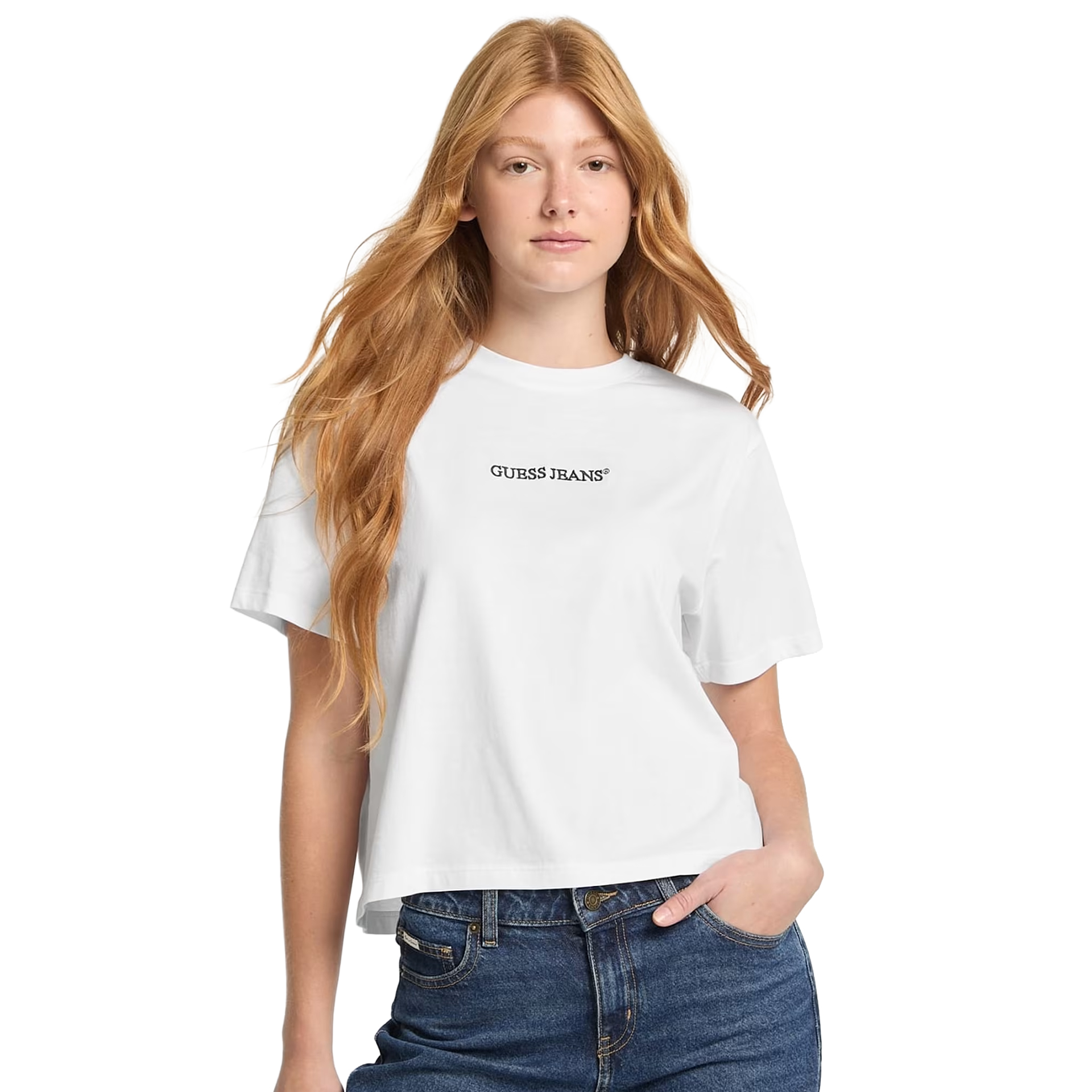 Guess T-shirt Boxy Embro Logo Pure White