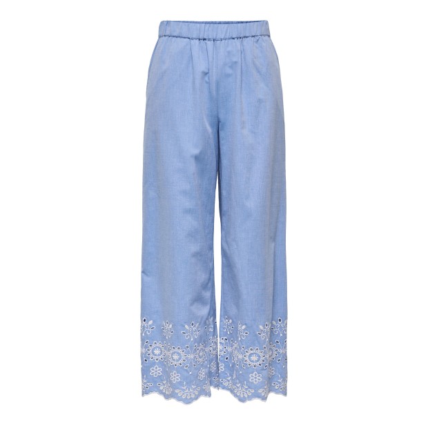 JDY Calça Marina Emb. Ankle Blue Bonnet Bright White