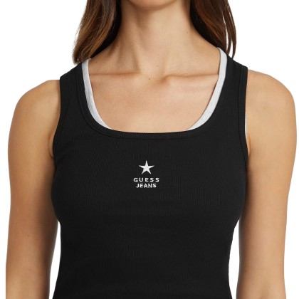 Guess Top Tank Slim Rib Emb Jet Black