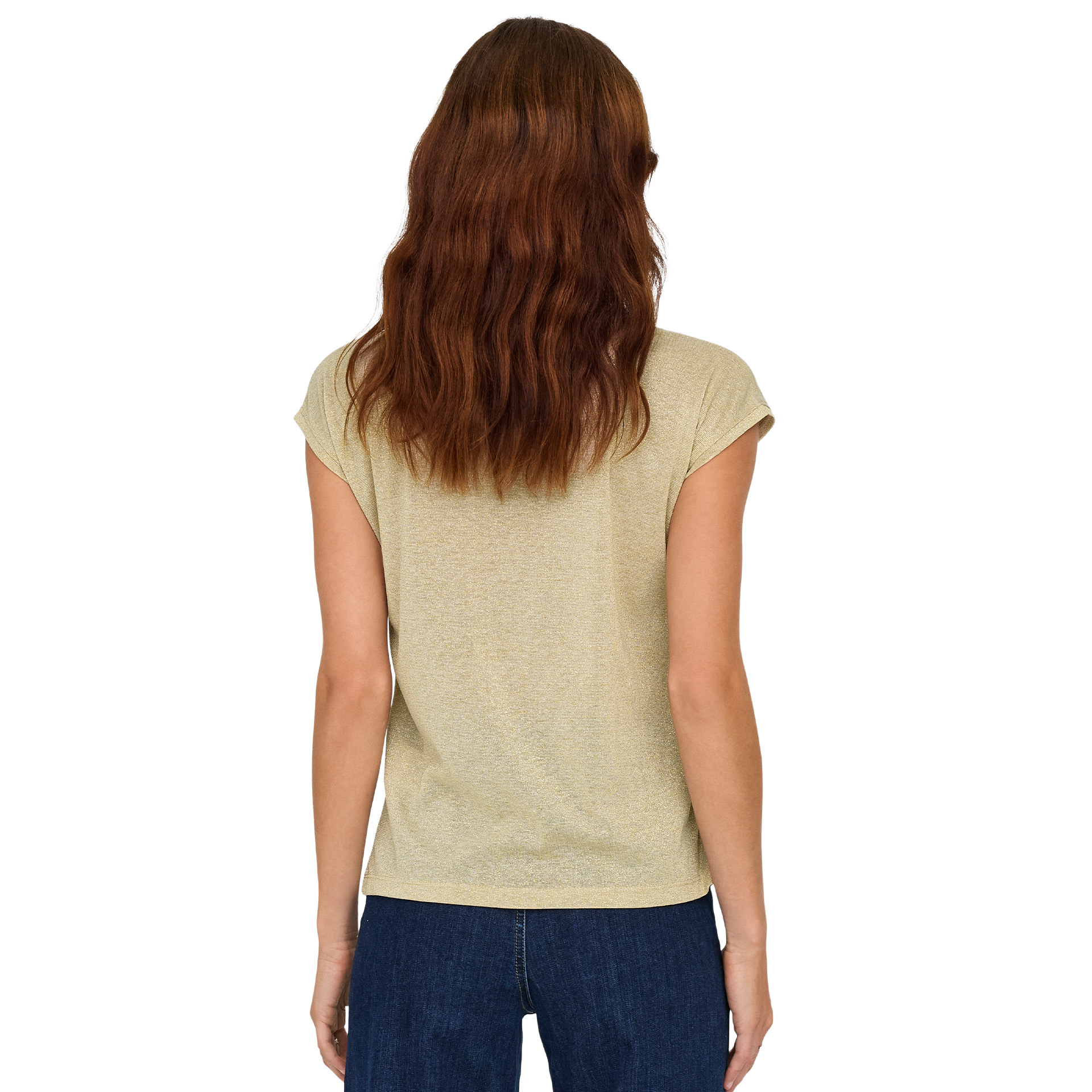 Only T-shirt Silvery V Neck Lurex Gold Colour