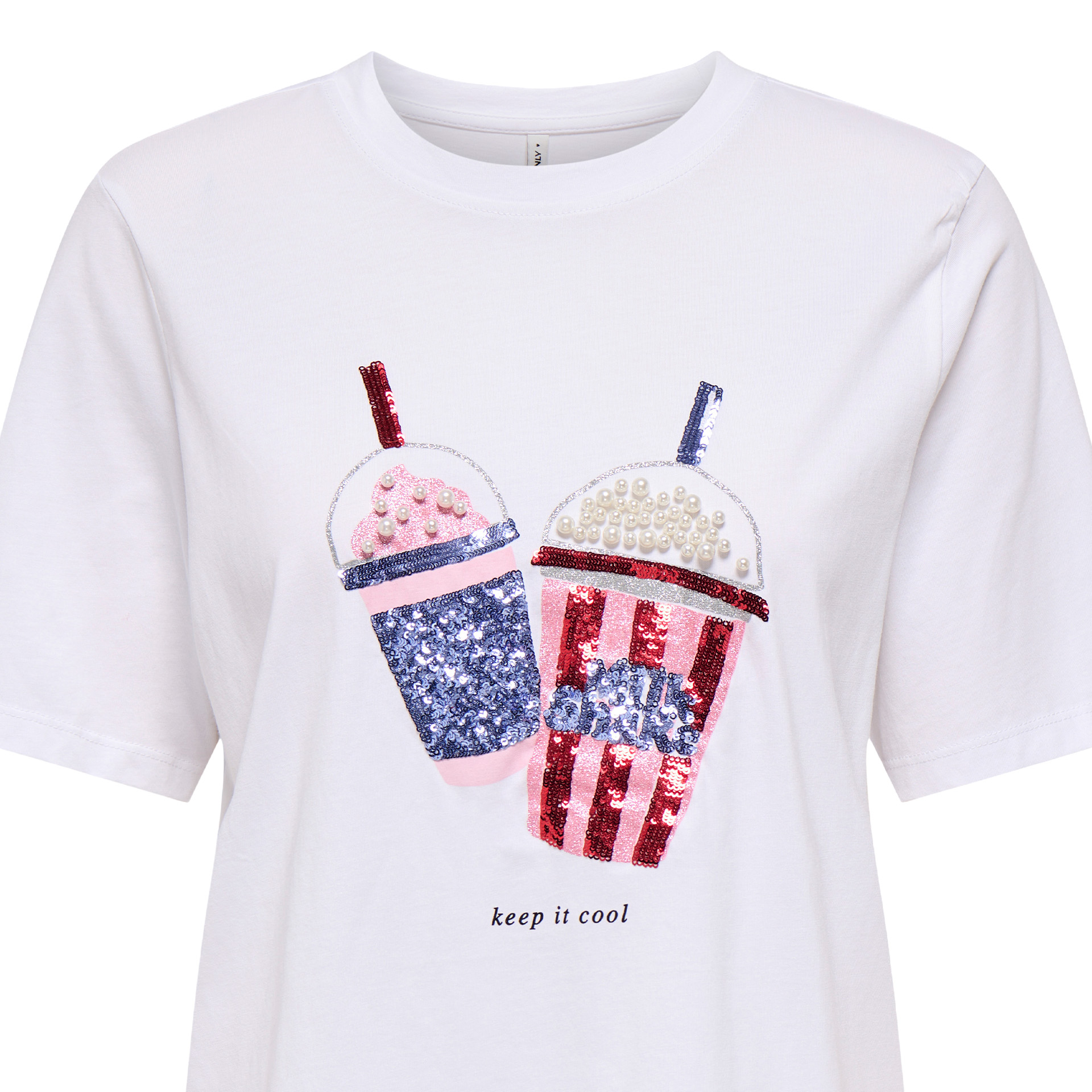 Only Top T-shirt Burst Life Popcorn Bright White Keep It Cool