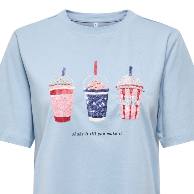 Only Top T-shirt Burst Life Popcorn Soft Chambray