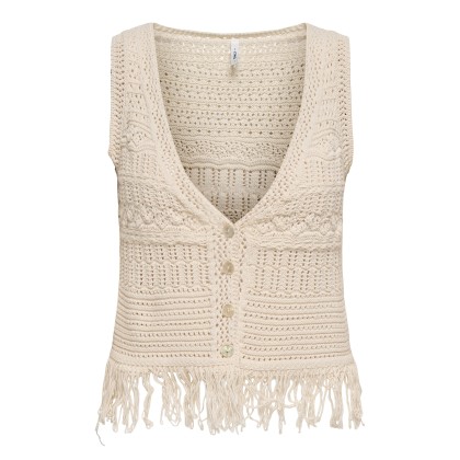 Only Colete Alix Sl Fringe Ecru Fmop Button
