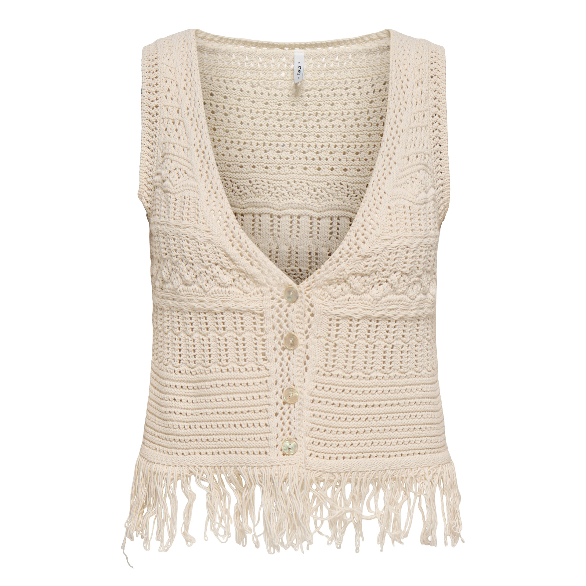Only Colete Alix Sl Fringe Ecru Fmop Button