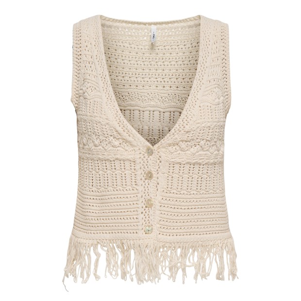 Only Colete Alix Sl Fringe Ecru Fmop Button