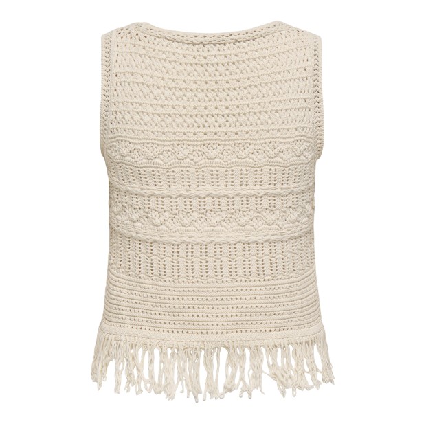 Only Colete Alix Sl Fringe Ecru Fmop Button