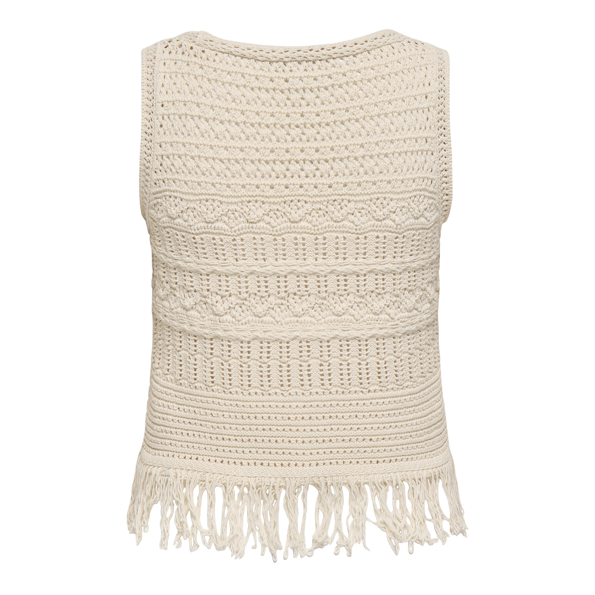 Only Colete Alix Sl Fringe Ecru Fmop Button