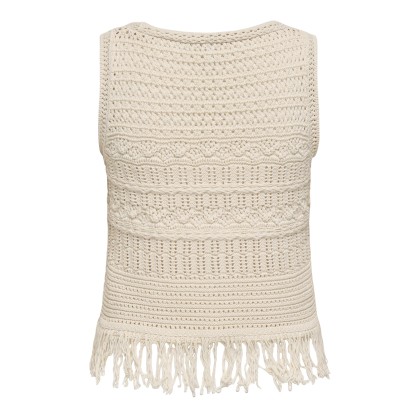 Only Colete Alix Sl Fringe Ecru Fmop Button