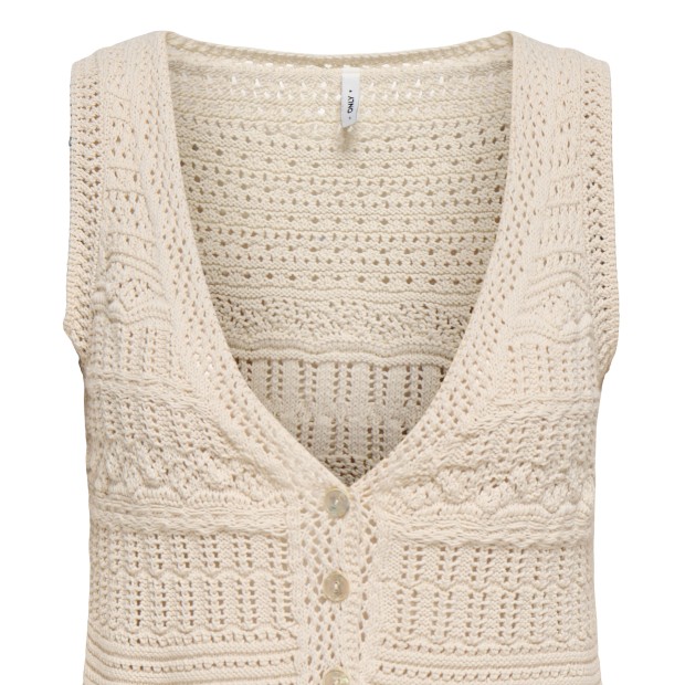 Only Colete Alix Sl Fringe Ecru Fmop Button