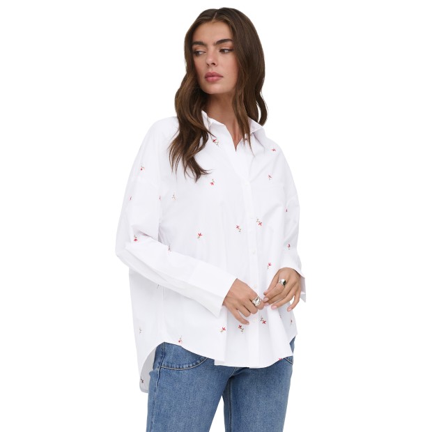 Only Camisa Oregon Alva Ls Emb Bright White Flower