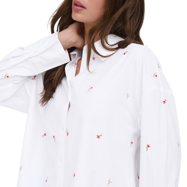 Only Camisa Oregon Alva Ls Emb Bright White Flower