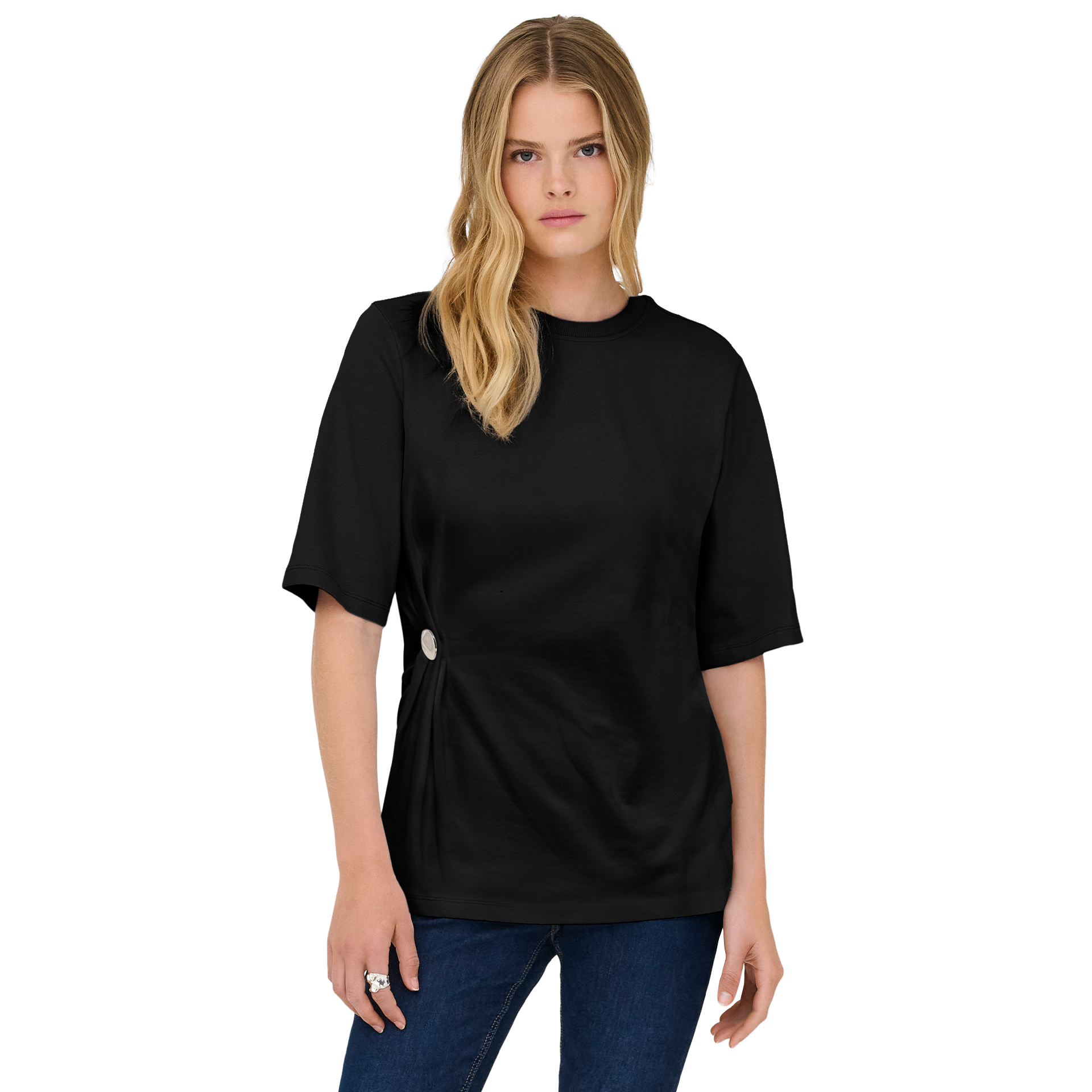 Only Top T-shirt Marie Life O-neck Black Silver Button