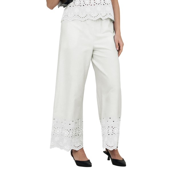 JDY Calça Marina Emb. Ankle Cloud Dancer Bright White