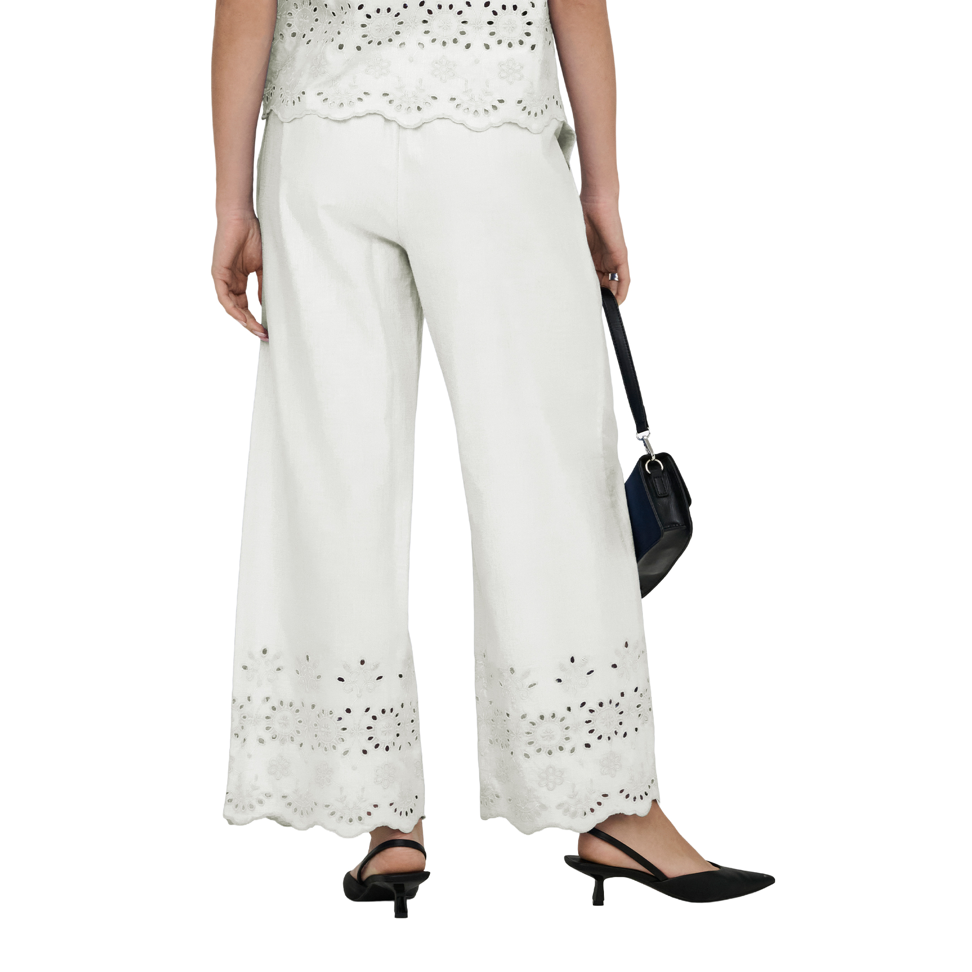 JDY Calça Marina Emb. Ankle Cloud Dancer Bright White