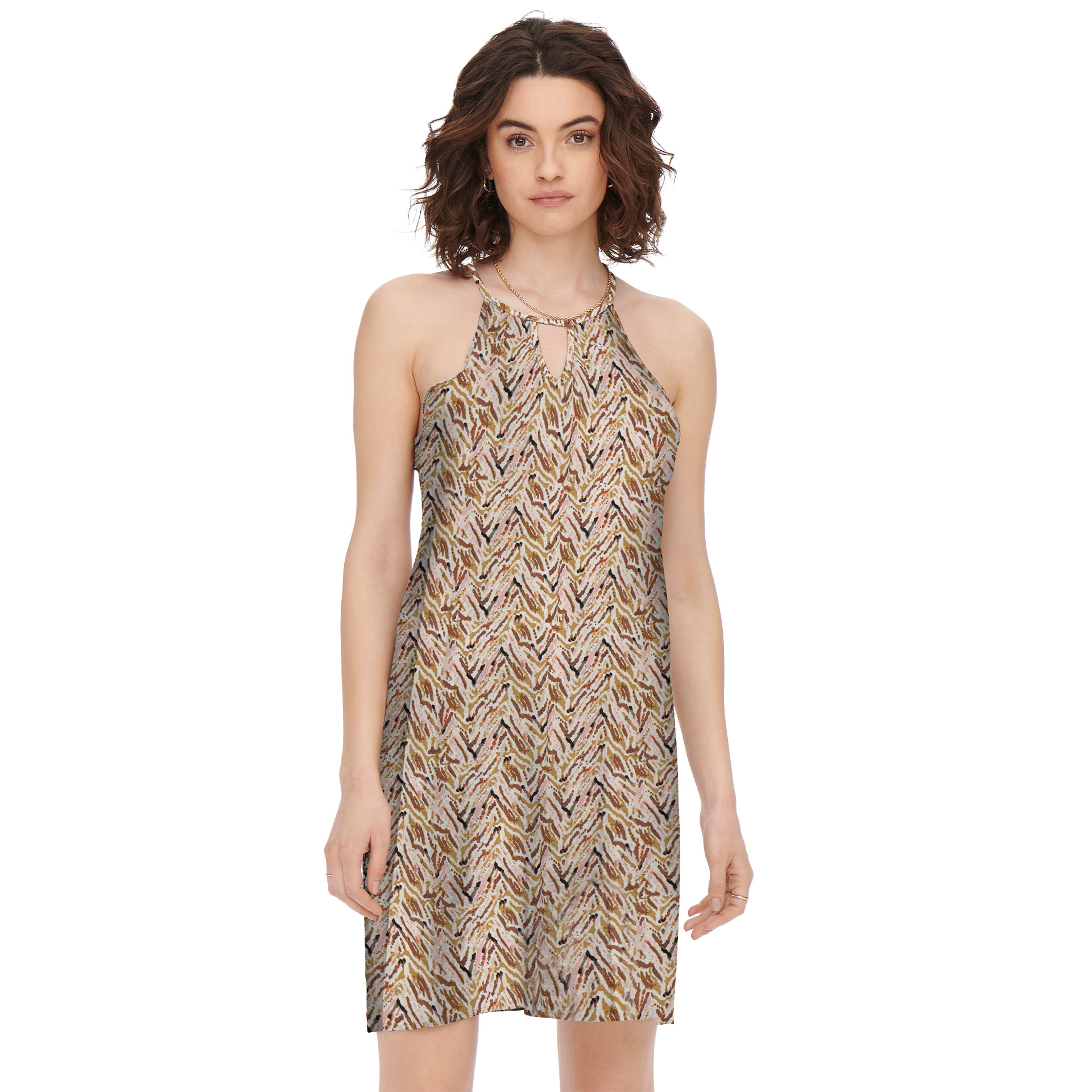 Only Vestido Nova Life Vis Limbo Dull Gold 716 Abstract Zigzag