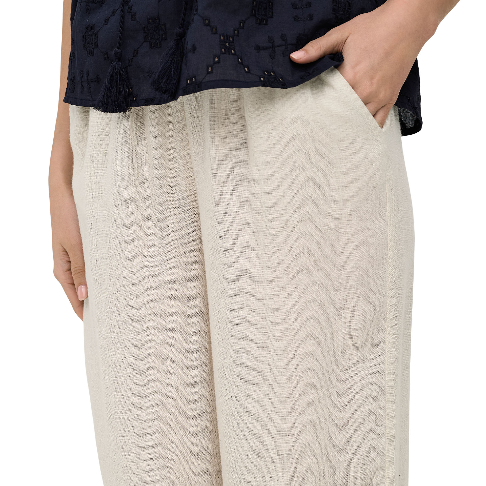 Only Calça Bruxelles Lin Bl Tie Moonbeam