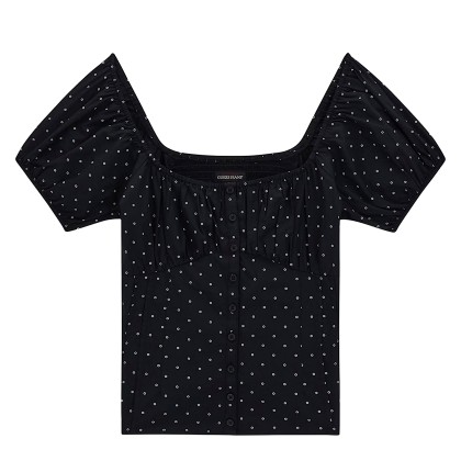Guess Blusa Pleated Button Up White Polka Dots