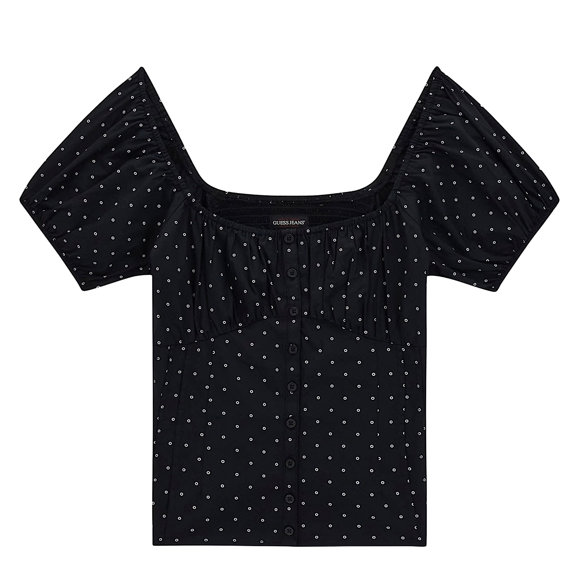 Guess Blusa Pleated Button Up White Polka Dots