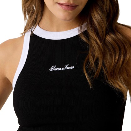 Guess Top Embro Ringer Tank Jet Black