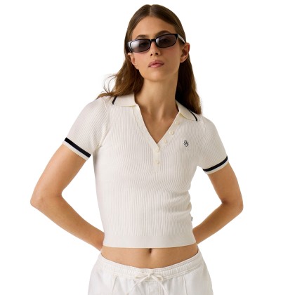 Guess Polo Rib Emb Swtr Warm White Guess Polo Rib Emb Swtr Warm White