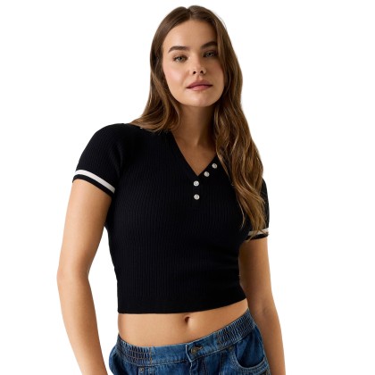 Guess Polo Rib Emb Swtr Jet Black