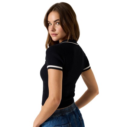 Guess Polo Rib Emb Swtr Jet Black