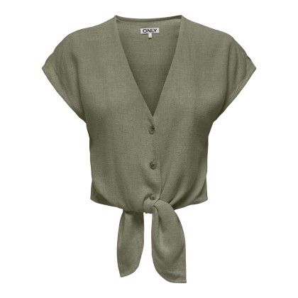 Only Camisa Siesta Knot Lin Deep Lichen Green