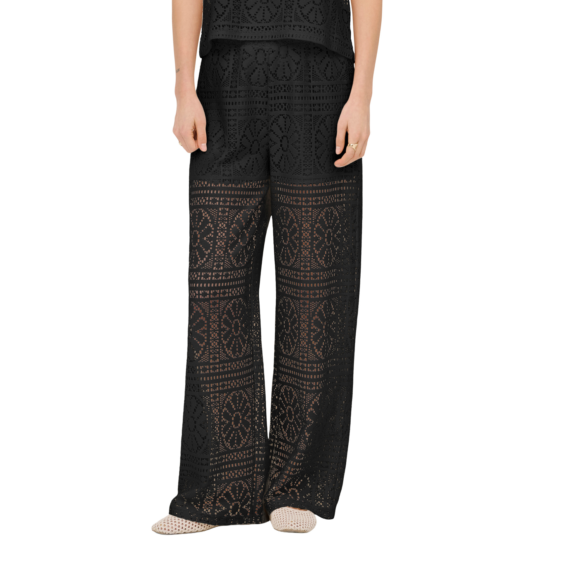 Only Calças Lian Lace Wide Black