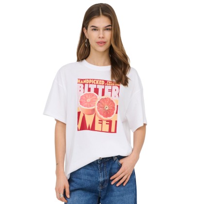 Only T-shirt Mila Print Box Bright White Mila Bittersweet