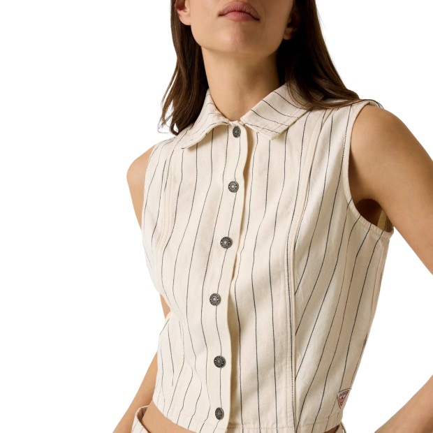 Guess Camisa Cropped Hickory Stripe
