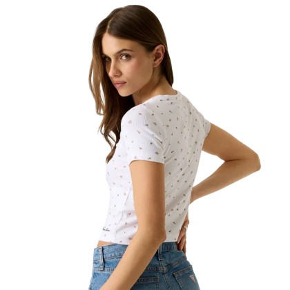 Guess Blusa Pointelle Henley White Floral Multi