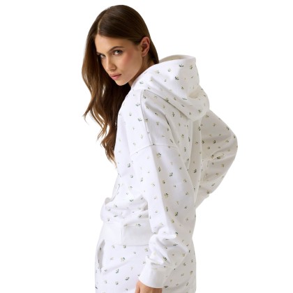 Guess Sweat Over Hood Printed White Floral Multi