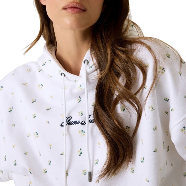 Guess Sweat Over Hood Printed White Floral Multi