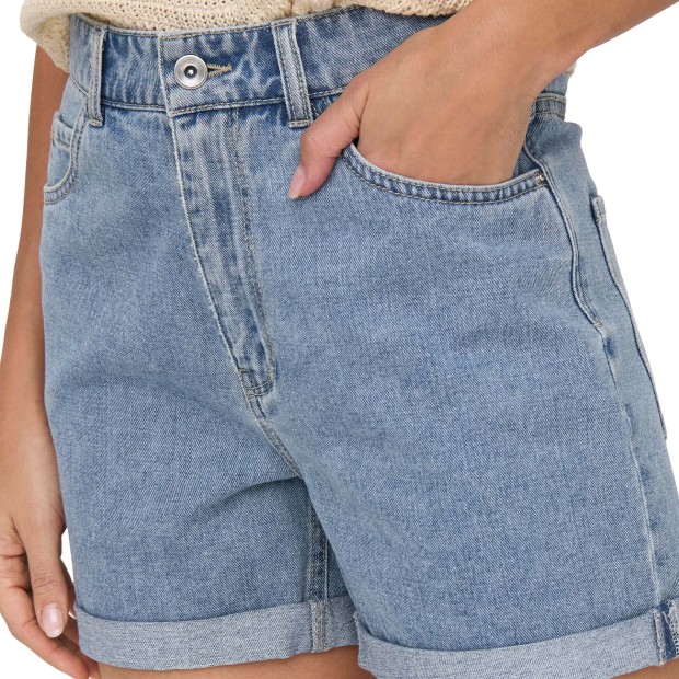 Only Calção Vega Hw Mom Dnm Light Blue Denim