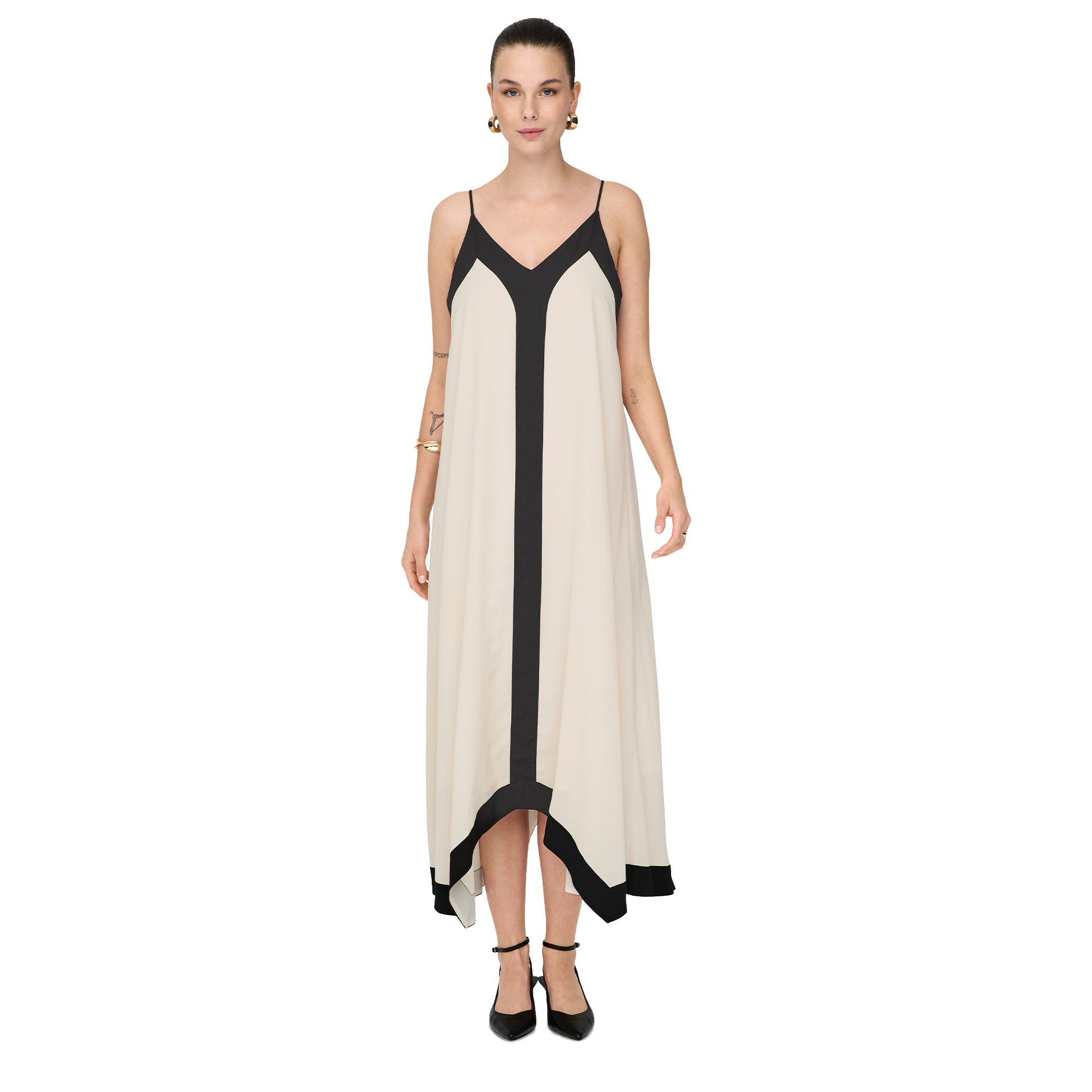 Only Vestido Diana Life Strap Eggnog W Black
