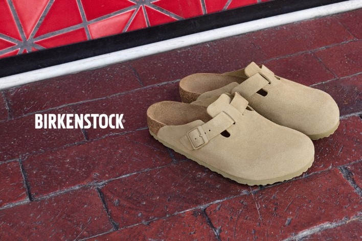 Birkenstock Boston Suede Leather Narrow Faded Khaki