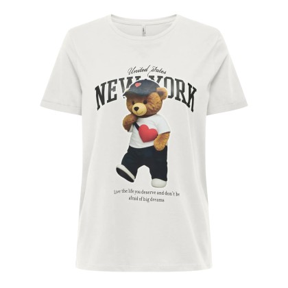 Only T-shirt Lina Bear O-neck Box Cloud Dancer New York Teddy Only T-shirt Lina Bear O-neck Box Cloud Dancer New York Teddy