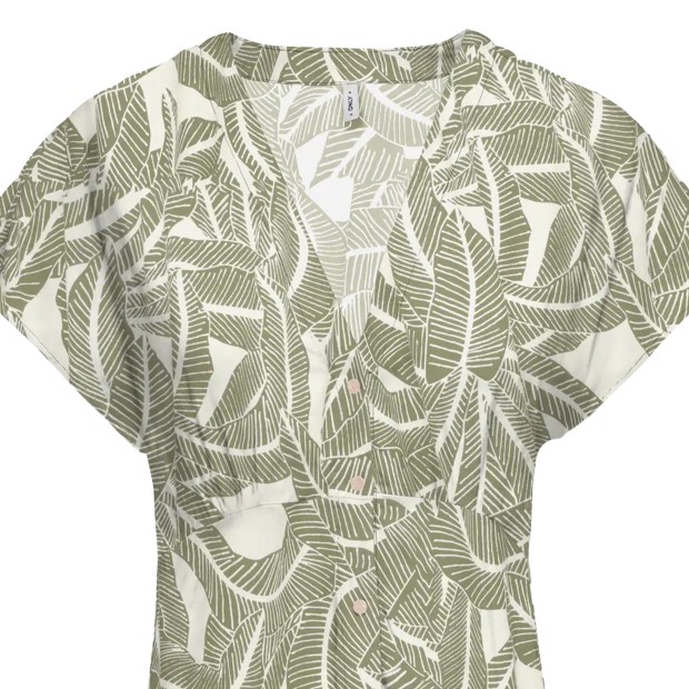 Only Vestido Nova Life Vis Mollie Vaporous Gray 727 Hawaii Leaves