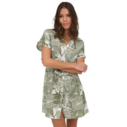 Only Vestido Jakiri Linen Cloud Dancer Green Tropical