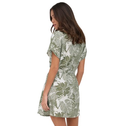Only Vestido Jakiri Linen Cloud Dancer Green Tropical
