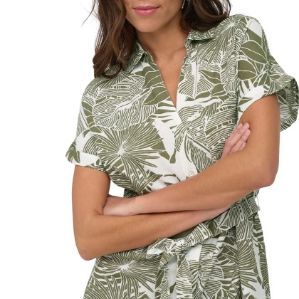 Only Vestido Jakiri Linen Cloud Dancer Green Tropical