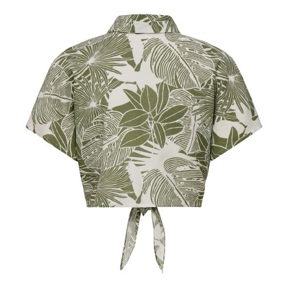 Only Camisa Jakiri Linen Knot Cloud Dancer Green Tropical
